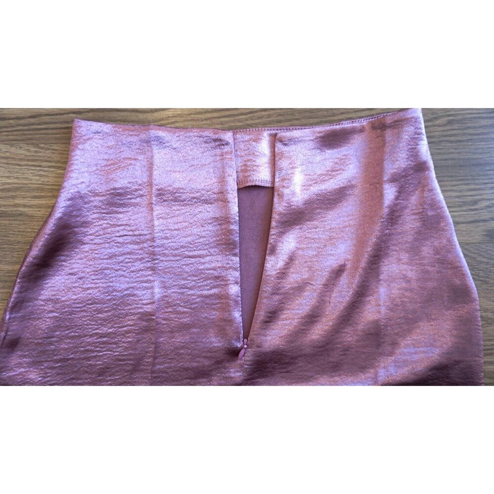 LYANER Satin Lace Trim Split Slit Hem Zipper High Wasit Mini Short Skirt, Size S - Picture 6 of 13